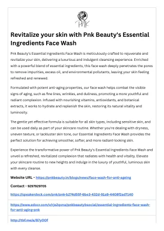 Revitalize your skin with Pnk Beauty's Essential Ingredients Face Wash