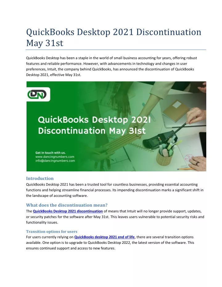 quickbooks desktop 2021 discontinuation may 31st