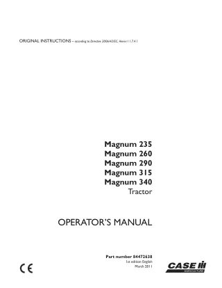 Case IH Magnum 235 Magnum 260 Magnum 290 Magnum 315 Magnum 340 Tractor Operator’s Manual Instant Download (Publication N