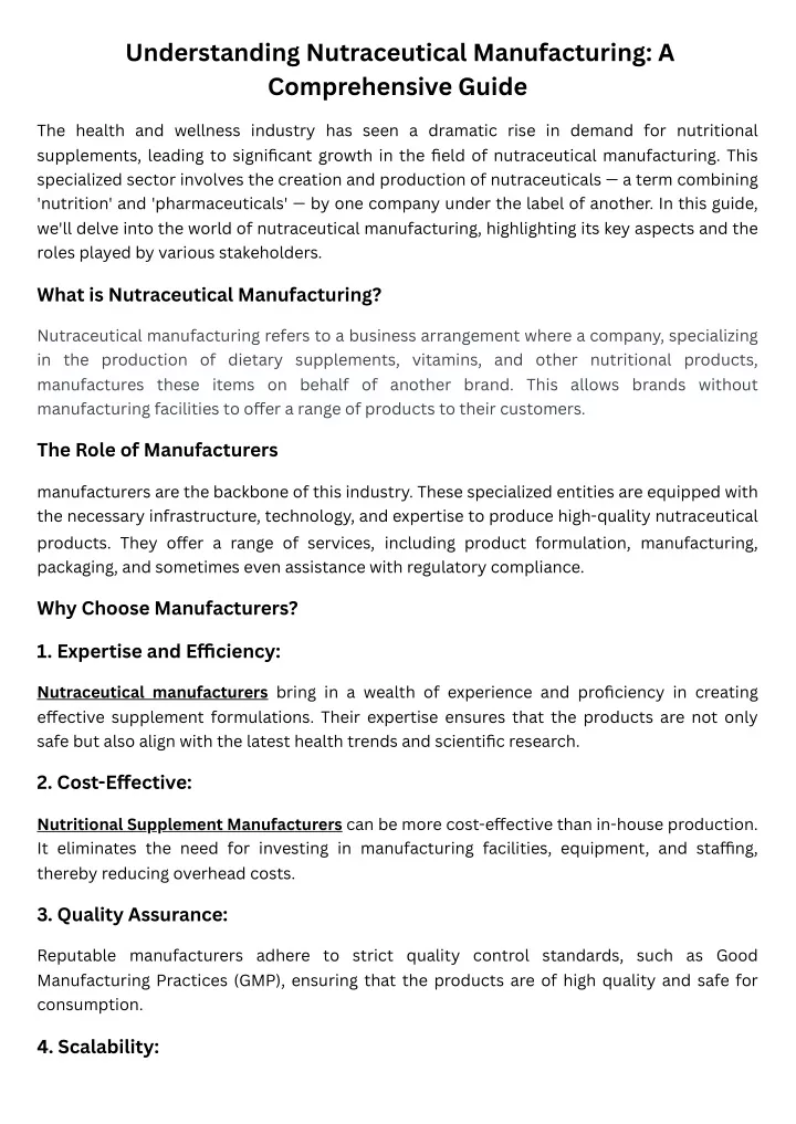 understanding nutraceutical manufacturing