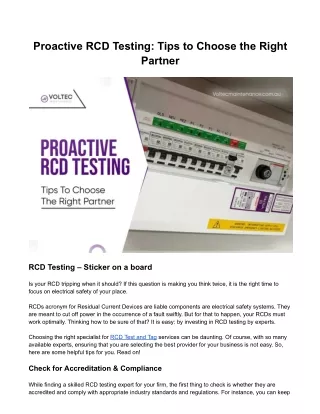 Proactive RCD Testing: Tips to Choose the Right Partner