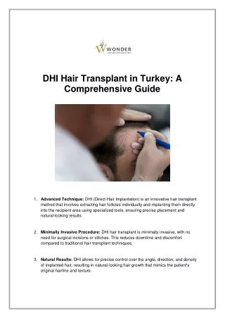DHI Hair Transplant in Turkey: A Comprehensive Guide