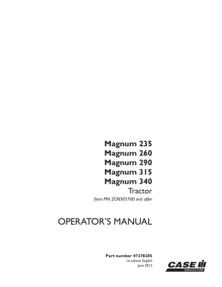 Case IH Magnum 235 Magnum 260 Magnum 290 Magnum 315 Magnum 340 Tractors Operator’s Manual Instant Download (Publication