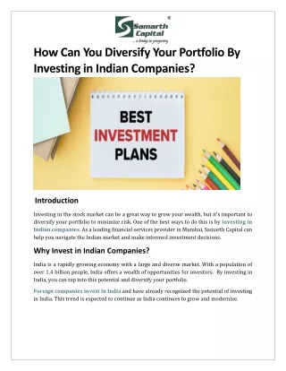 How Can You Diversify Your Portfolio By Investing in Indian Companies
