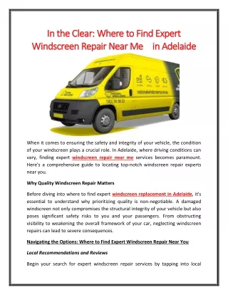 In the Clear Where to Find Expert Windscreen Repair Near Me in Adelaide