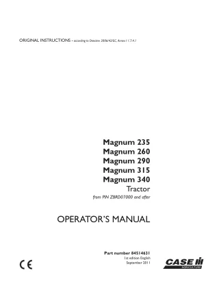Case IH Magnum 235 Magnum 260 Magnum 290 Magnum 315 Magnum 340 Tractors Operator’s Manual Instant Download (Publication