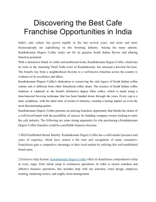Discovering the Best Cafe Franchise Opportunities in India