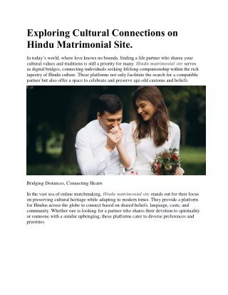 Exploring Cultural Connections on Hindu Matrimonial Site