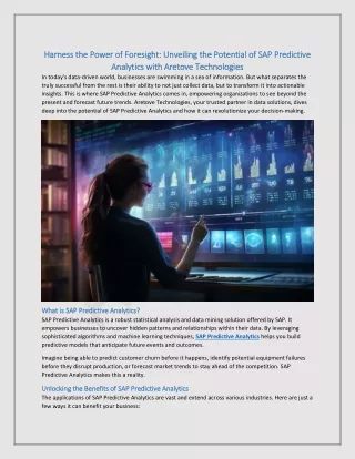 Harness the Power of Foresight: Unveiling the Potential of SAP Predictive Analyt