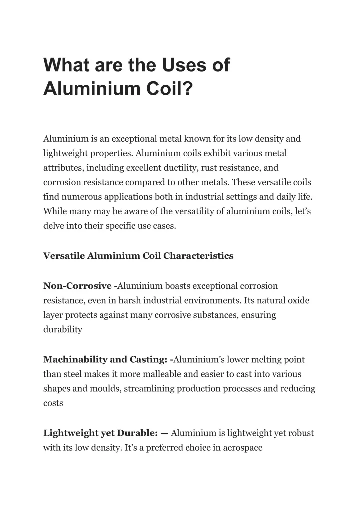 what are the uses of aluminium coil