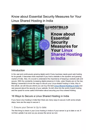Know about Essential Security Measures for Your Linux Shared Hosting in India