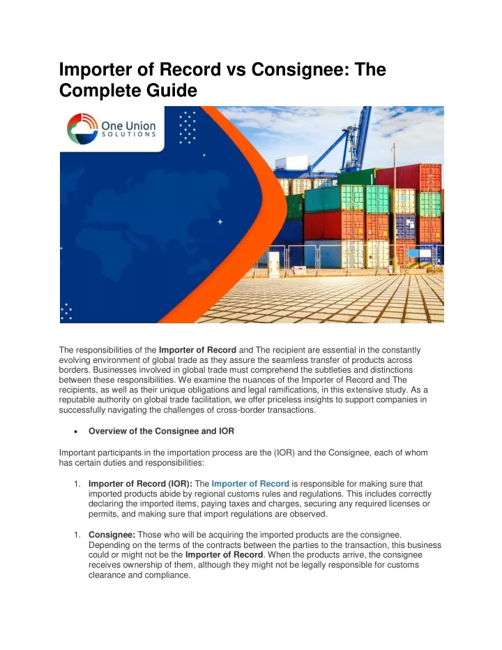 importer of record vs consignee the complete guide