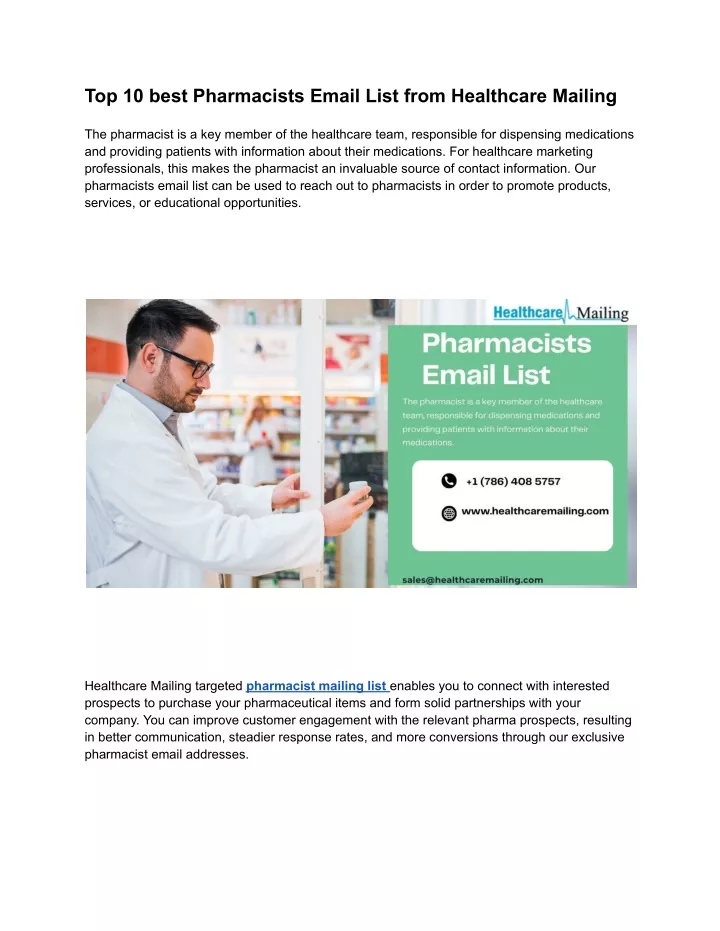 top 10 best pharmacists email list from