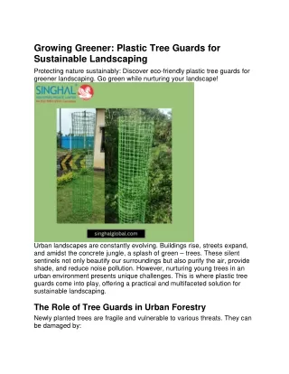 Growing Greener-Plastic Tree Guards for Sustainable Landscaping