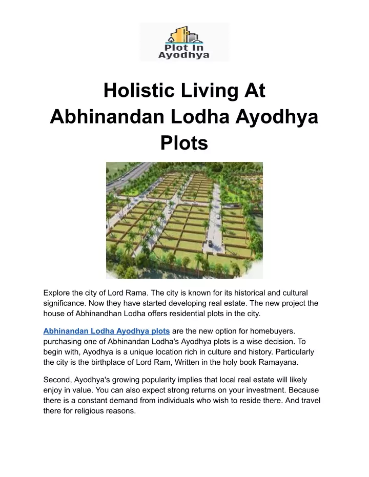 holistic living at abhinandan lodha ayodhya plots
