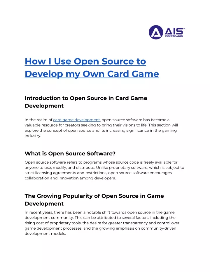 how i use open source to develop my own card game