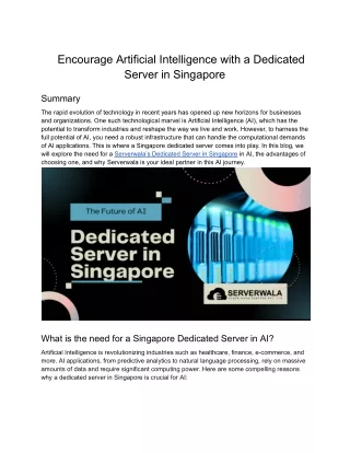 Encourage Artificial Intelligence with a Dedicated Server in Singapore