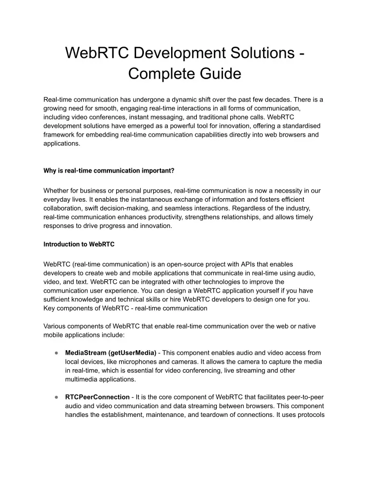 webrtc development solutions complete guide
