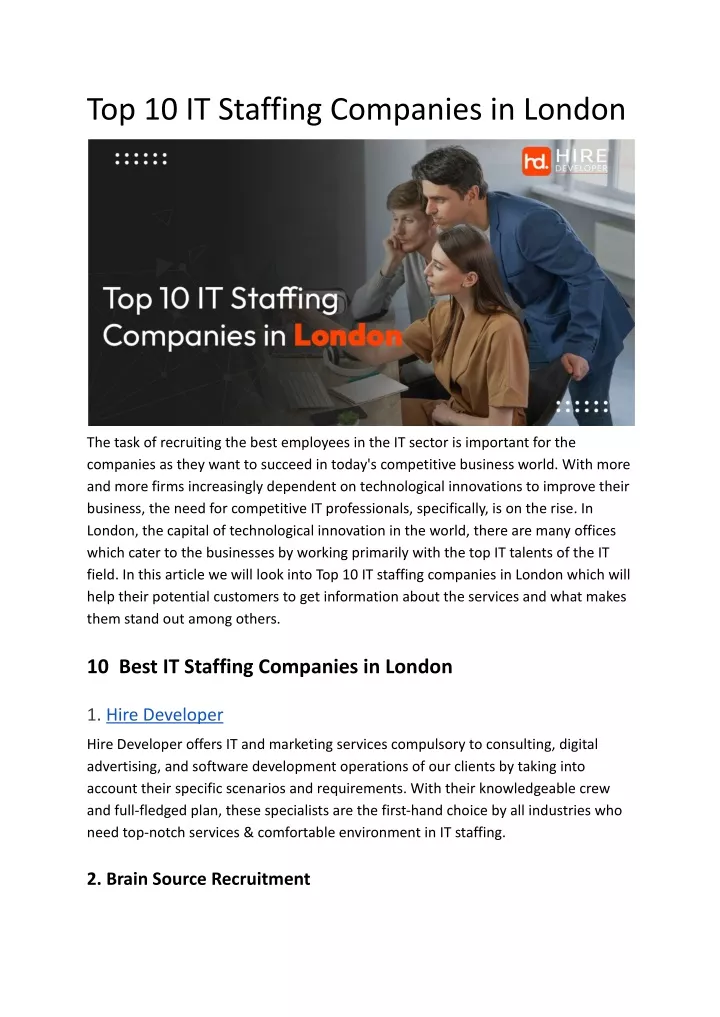 top 10 it staffing companies in london