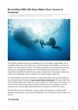 Enroll in SSI open water diver course in Andaman to complete your certification