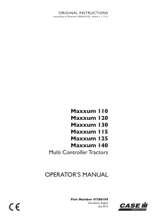 Case IH Maxxum 110 Maxxum 120 Maxxum 130 Maxxum 115 Maxxum 125 Maxxum 140 Multi Controller Tractors Operator’s Manual In