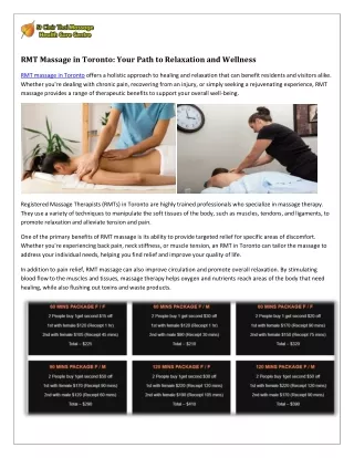 RMT Massage in Toronto: Relax and Rejuvenate in the Heart of the City