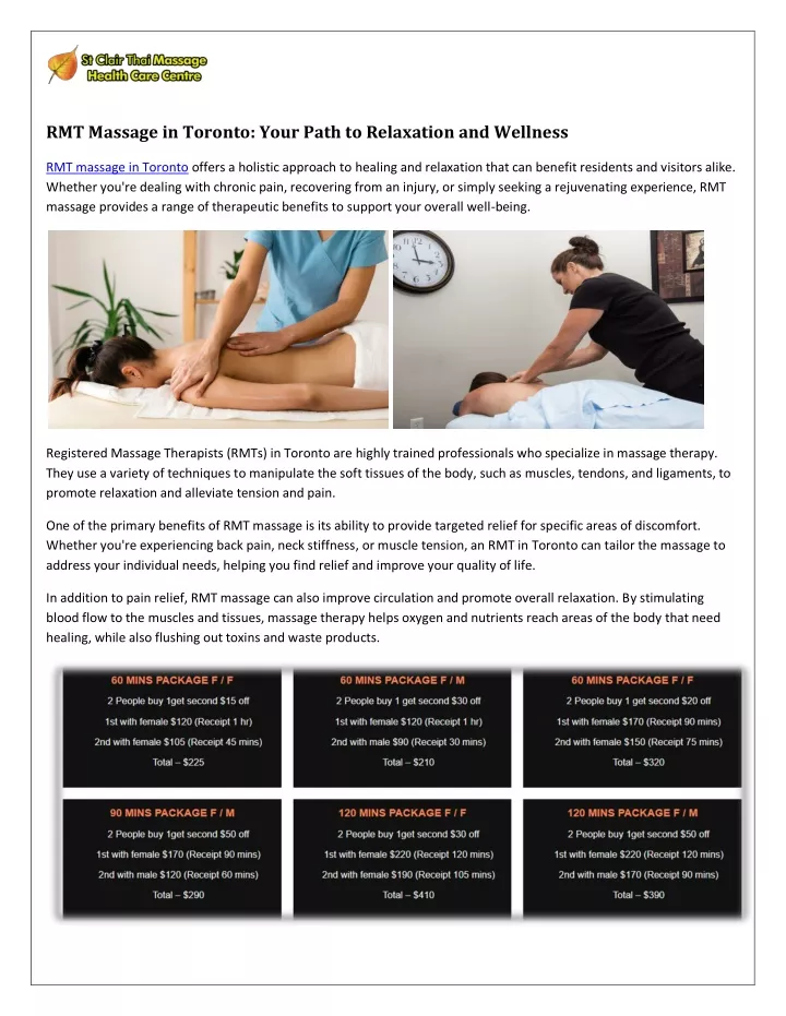 rmt massage in toronto your path to relaxation