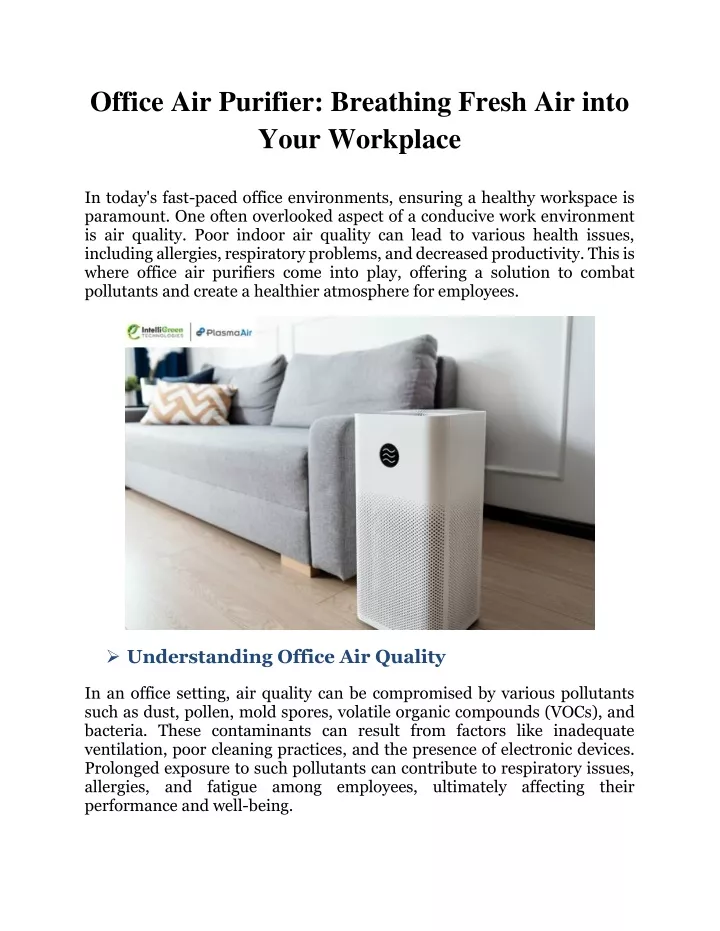 office air purifier breathing fresh air into your