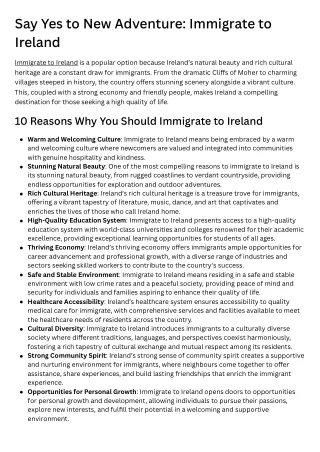 Say Yes to New Adventure Immigrate to Ireland