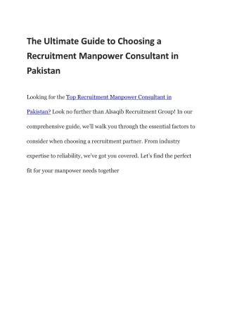 The Ultimate Guide to Choosing a Recruitment Manpower Consultant in Pakistan