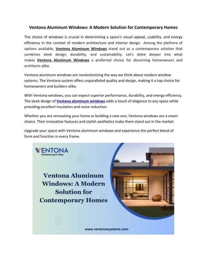 ventona aluminum windows a modern solution