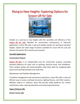 Rising to New Heights Exploring Options for Scissor Lift for Sale