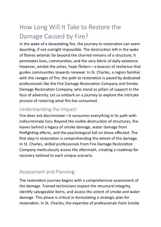 how long will it take to restore the damage