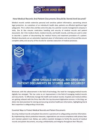 How Medical Records And Patient Documents Should Be Stored And Secured