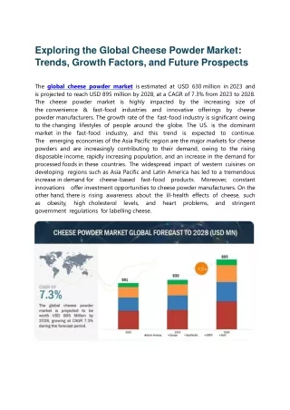 Cheese Powder Market: Trends, Growth Factors, and Future Prospects