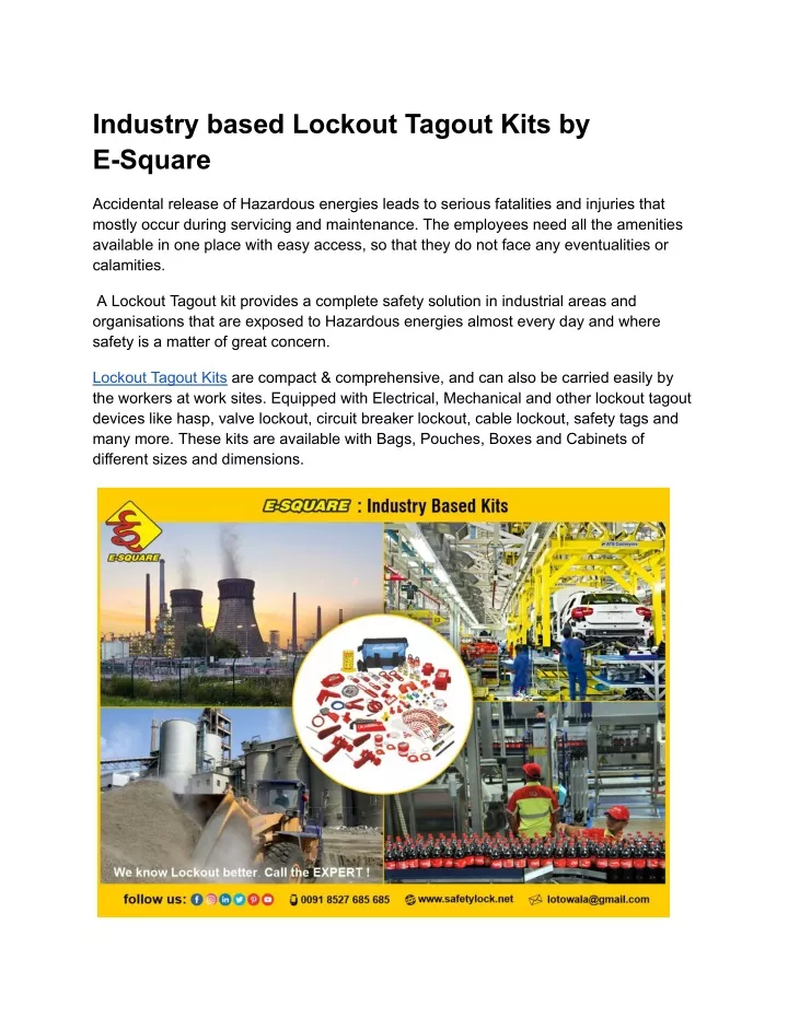 industry based lockout tagout kits by e square