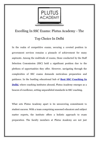 Ace Your SSC Exams: Top-notch Coaching at Plutus Academy, Delhi