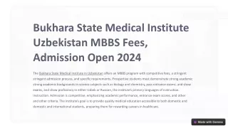 Bukhara State Medical Institute MBBS Fees, Admission Open 2024