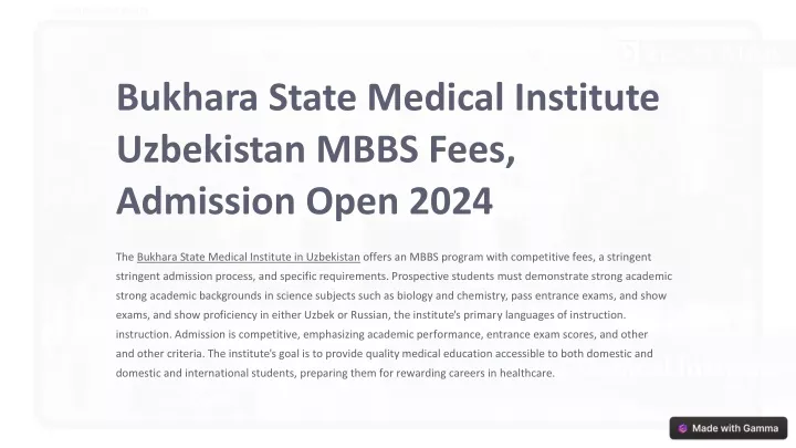 bukhara state medical institute uzbekistan mbbs