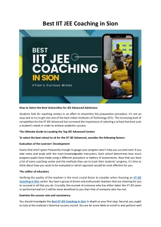 Best IIT JEE Coaching in Sion