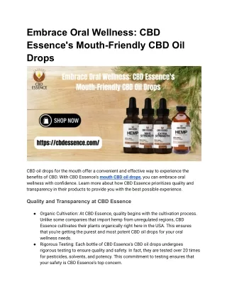 Embrace Oral Wellness_ CBD Essence's Mouth-Friendly CBD Oil Drops