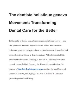 The dentiste holistique geneva Movement_ Transforming Dental Care for the Better