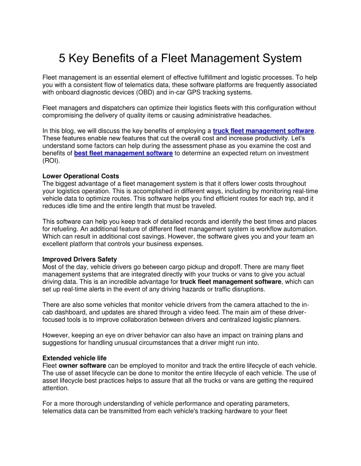 5 key benefits of a fleet management system