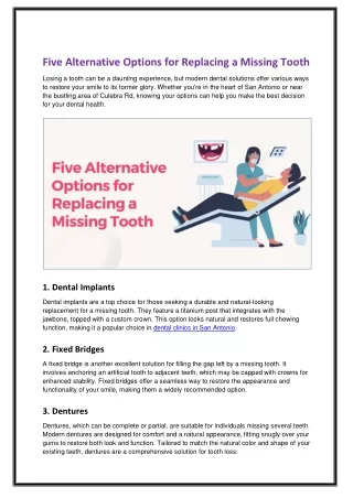 Five Alternative Options for Replacing a Missing Tooth