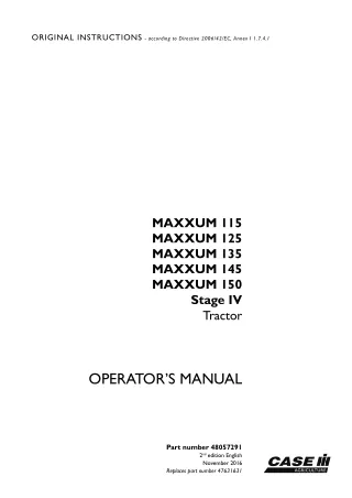 Case IH MAXXUM 115 MAXXUM 125 MAXXUM 135 MAXXUM 145 MAXXUM 150 Stage IV Tractor Operator’s Manual Instant Download (Publ
