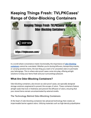 Keeping Things Fresh_ TVLPKCases' Range of Odor-Blocking Containers