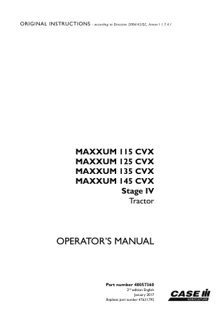Case IH MAXXUM 115CVX MAXXUM 125CVX MAXXUM 135CVX MAXXUM 145CVX Stage IV Tractor Operator’s Manual Instant Download (Pub
