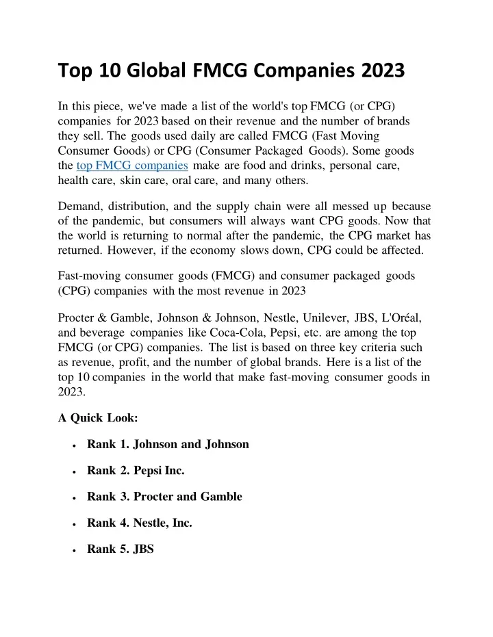 top 10 global fmcg companies 2023