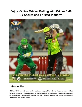 Enjoy  Online Cricket Betting with CricketBet9 - A Secure and Trusted Platform