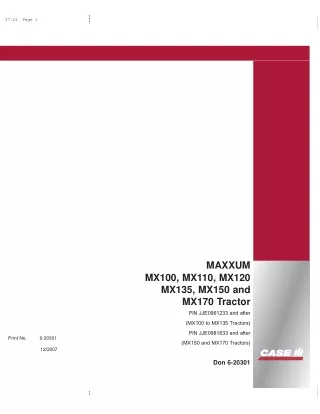 Case IH MAXXUM MX100 MX110 MX120 MX135 MX150 and MX170 Tractor Operator’s Manual Instant Download (Publication No.6-2030